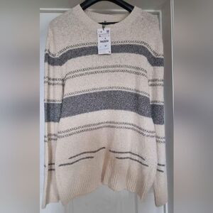Zara XL Mens Cream and Grey Strip Sweater